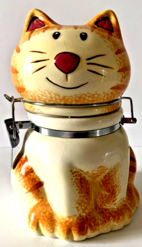Boston Trading Company Ceramic Hinged Sitting Tabby Cat Jar Canister - Afbeelding 1 van 10