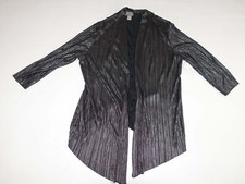 Chico's Foil Crinkle Jacket Size 2 / 12 Open Front Metallic Silver Light Weight