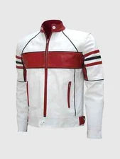 DESIGNER New Men's White Leather Jacket 100% Soft Lambskin Moto Biker Retro Coat