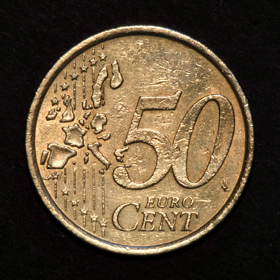 50 céntimos de euro Italia 2002, artículo de coleccionista con error de estampado extremadamente raro Foto 2 de 4