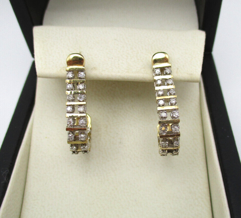 14K Yellow Gold 27 Diamond "J" Half Hoop Earrings [E270]
