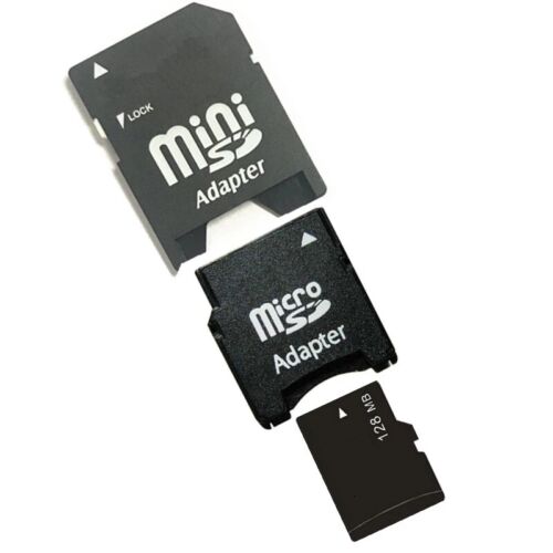 128MB TF Micro SD Card+TF Card to MiniSD Card Adapter+Mini SD Card to SD Adapter - Afbeelding 1 van 8