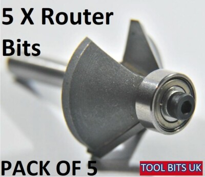 1/4 Zoll TCT Router Fräser Bit geführte Fase 30 mm Durchmesser 12,7 mm Tiefe 5er Pack