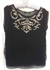 Oasis –Size 8 Top – Black – Beaded design front – Scoop Neck - Tried on Only