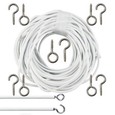 Netzvorhang Draht weiß Fenster Kabel KOSTENLOSE HAKEN & AUGEN 1M, 1,8M, 2M & 3M!!!