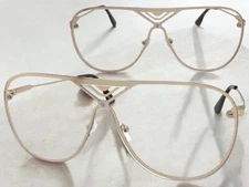 Oversized Modern Retro Shield Style Clear Lens SUN GLASSES Large Big Gold Frame