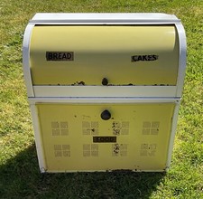 Vintage Yellow & White Enamel Roll Top Bread Bin with Cake and Food Safe 1950s