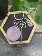 4.5" Silver-Tone Mama Wood Pendant Skeleton Key Keychain New Free Ship B2713