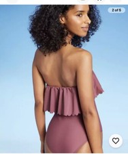 Women's Scalloped Flounce One Piece Swimsuit - Kona Sol - Mulberry XL Strapless