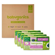 Babyganics Size160 count, Absorbent, Breathable, Triple Dry Protection Diapers