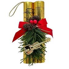 Vintage Midwest Christmas Music Sheet Violin Ornament Acorn Berries Ferns Ribbon