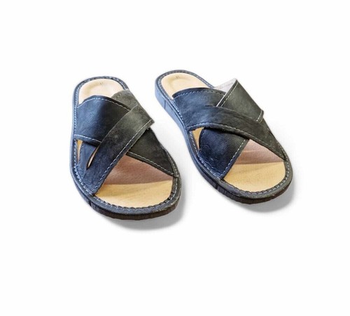 Men leather slippers, Gray open-toe, sizes Eu 40-46, Flip flop, Handmade, Bresco - Picture 3 of 4