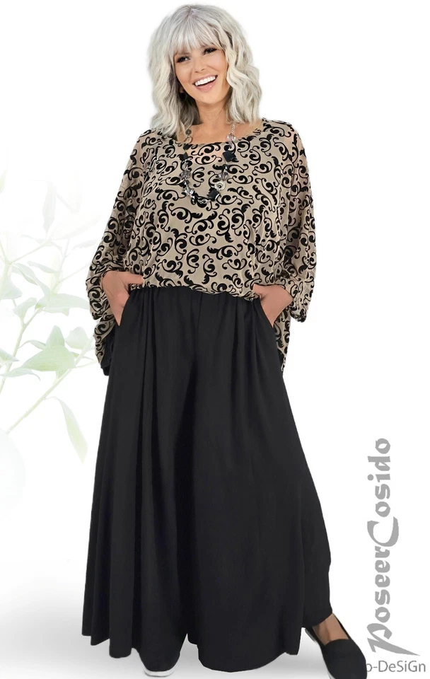 PoCo LAGENLOOK Marlene-Hose Hosenrock schwarz 46 48 50 52 54 56 58 L-XL-XXL-XXXL - Bild 2 von 4