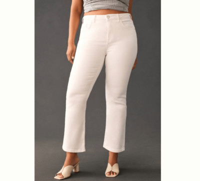 Anthropologie Yaya Mid Rise Crop Kick Flare Jeans Bootcut White 26W Plus Stretch