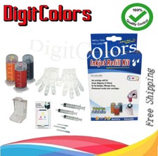 Ink cartridge refill bottle kit with tools for HP 65XL 65 62 64 63XL color ink