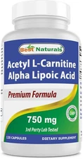 Best Naturals Acetyl L-Carnitine and Alpha Lipoic Acid 750 mg 120 Capsules 