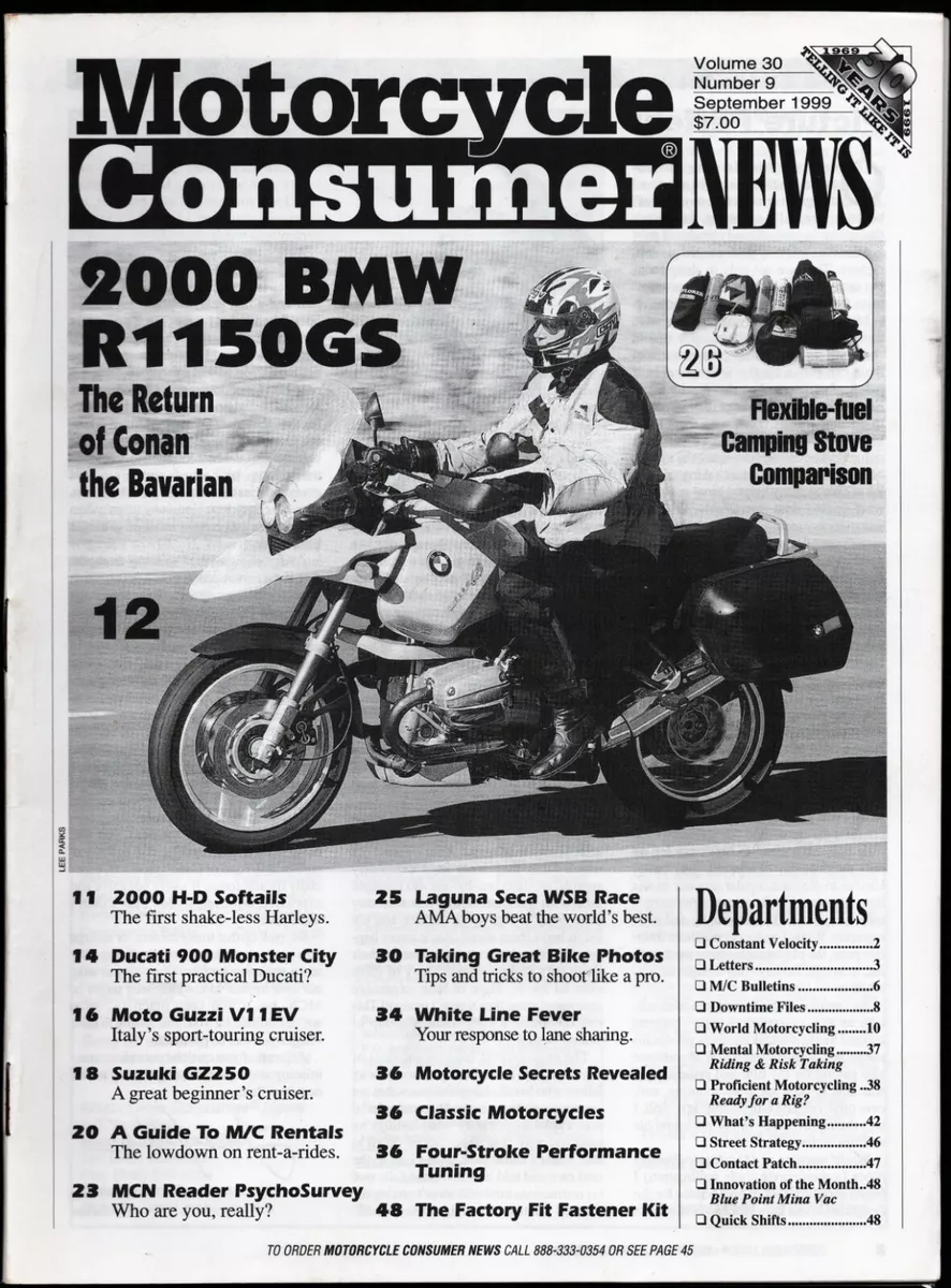 SEPTEMBER 1999 MOTORCYCLE CONSUMER NEWS BMW R1150GS DUCATI 900 MONSTER