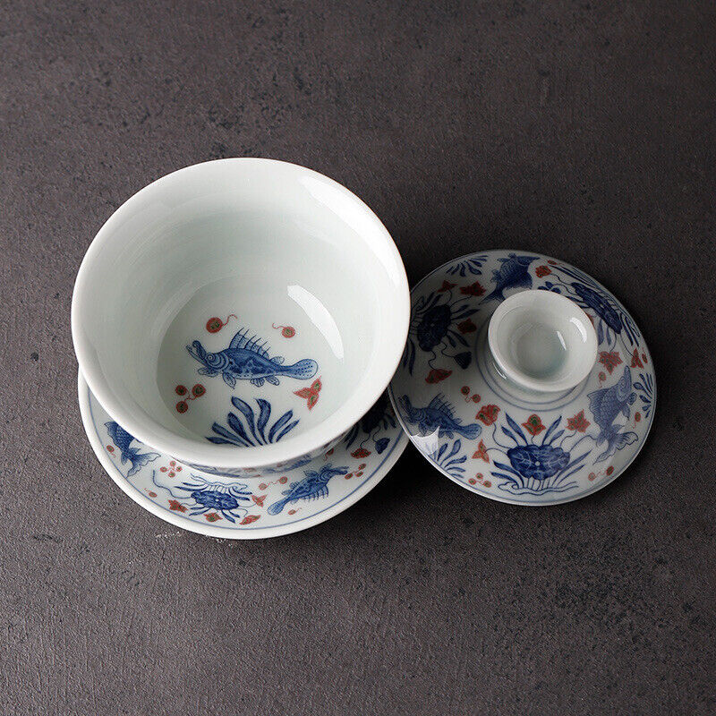 blue-and-white porcelain gaiwan under glaze ceramic tureen handpainted  print new