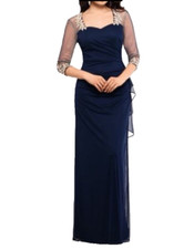 Xscape Long Formal Dress 8P Black Gold Embroidered Wedding Cruise Formal Party