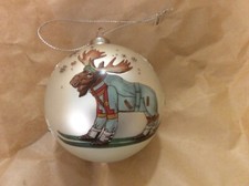 West Elm Rachel Kozlowski Dapper Animals Christmas Ornament Moose NEW Round Ball