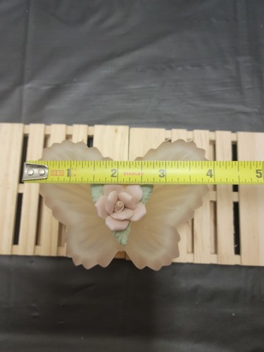 Vintage Butterfly Shape Frosted Glass Candle Holder- With Lid - Pink Rose on Top - Picture 8 of 8