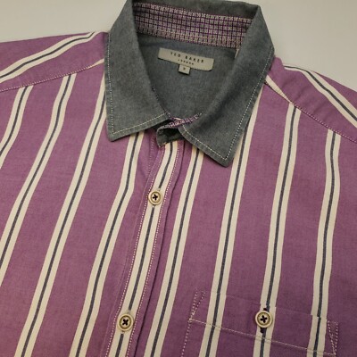 Ted Baker DICKES Hemd Größe 3 fällt aus wie SMALL Slim Fit lila langarm gestreift