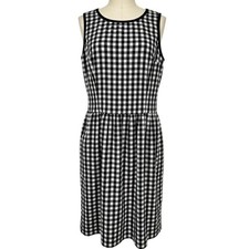 Brooks Brothers Red Fleece Black White Gingham Sleeveless Dress Size 4 Lined