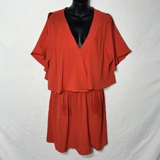 boohoo Orange Cold Shoulder Overlay Mini Dress - V-Neck - Women's US 12