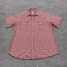 Wrangler Shirt Mens XL Red Plaid Short Sleeve Pearl Snap Western Casual