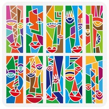 Abstract Faces Stencil Template 11.8x11.8 Inch Reusable Geometric Art Painting