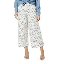 Peace LOVE World White Blue Floral Print Wide Leg Cropped Pants Jeans 10 Pet NWT