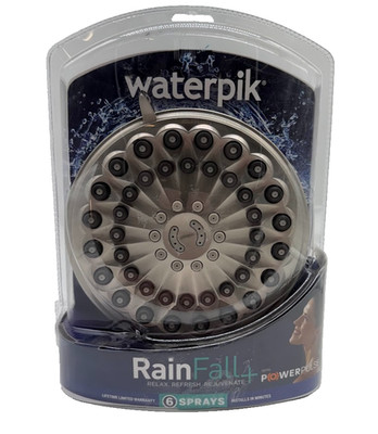 Waterpik Drencher Wall Mount Fixed Adjustable Shower Head 6-Spray Brushed 7''