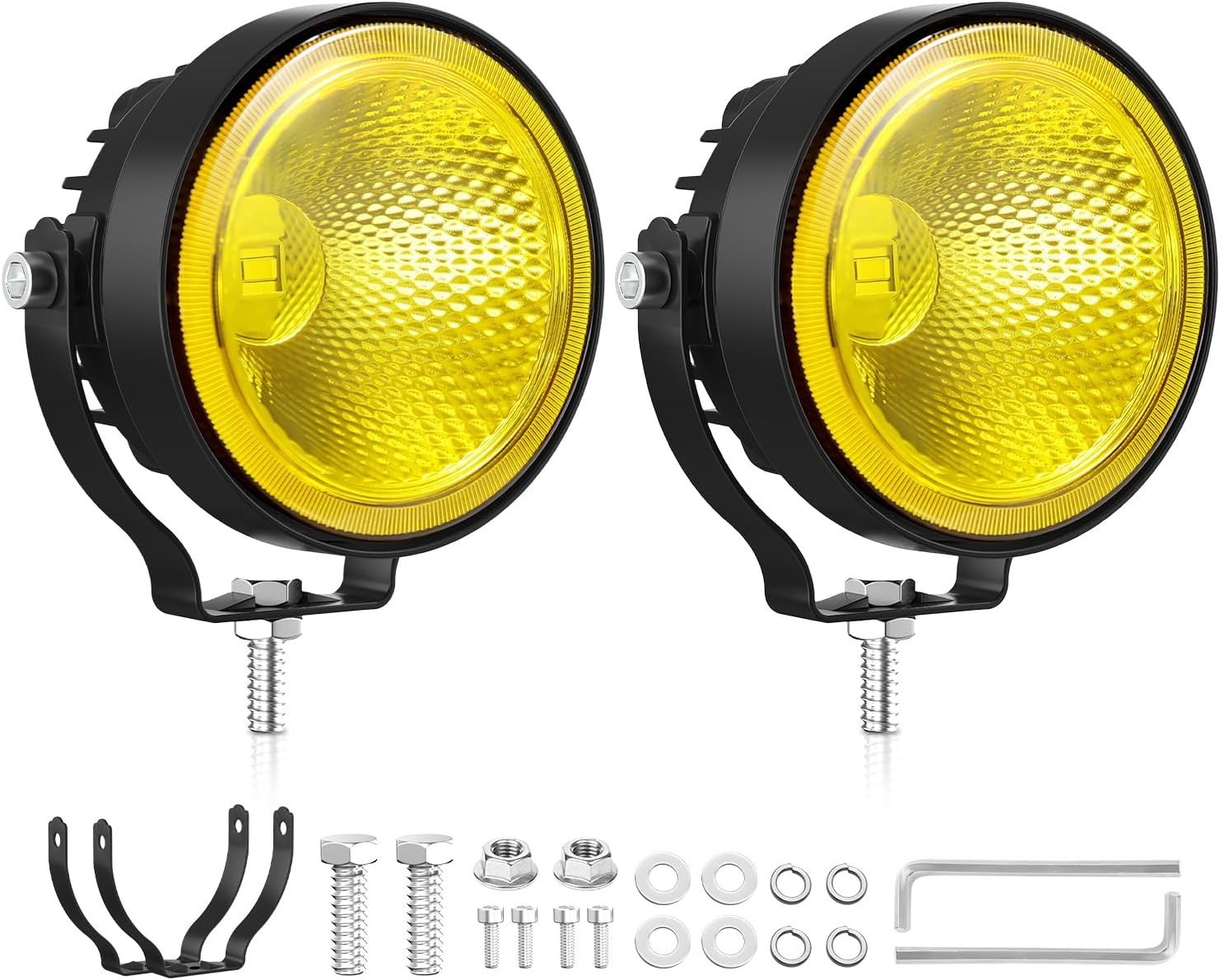 Phares de travail LED jaune 12V-48V projecteur Flood rond 4 pouces Fx00142