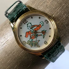 Vintage Sun Time Women Miami Hurricanes Ibis Logo Rotating Quartz Watch 7 1/4"