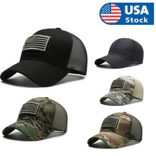 USA Flag Baseball Cap with Detachable Patch Mesh Tactical Army Hat for Men