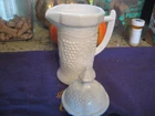 Imperial Milk Glass Heavy Creamer Pitcher with Locking Lid Grape Pattern Vintage