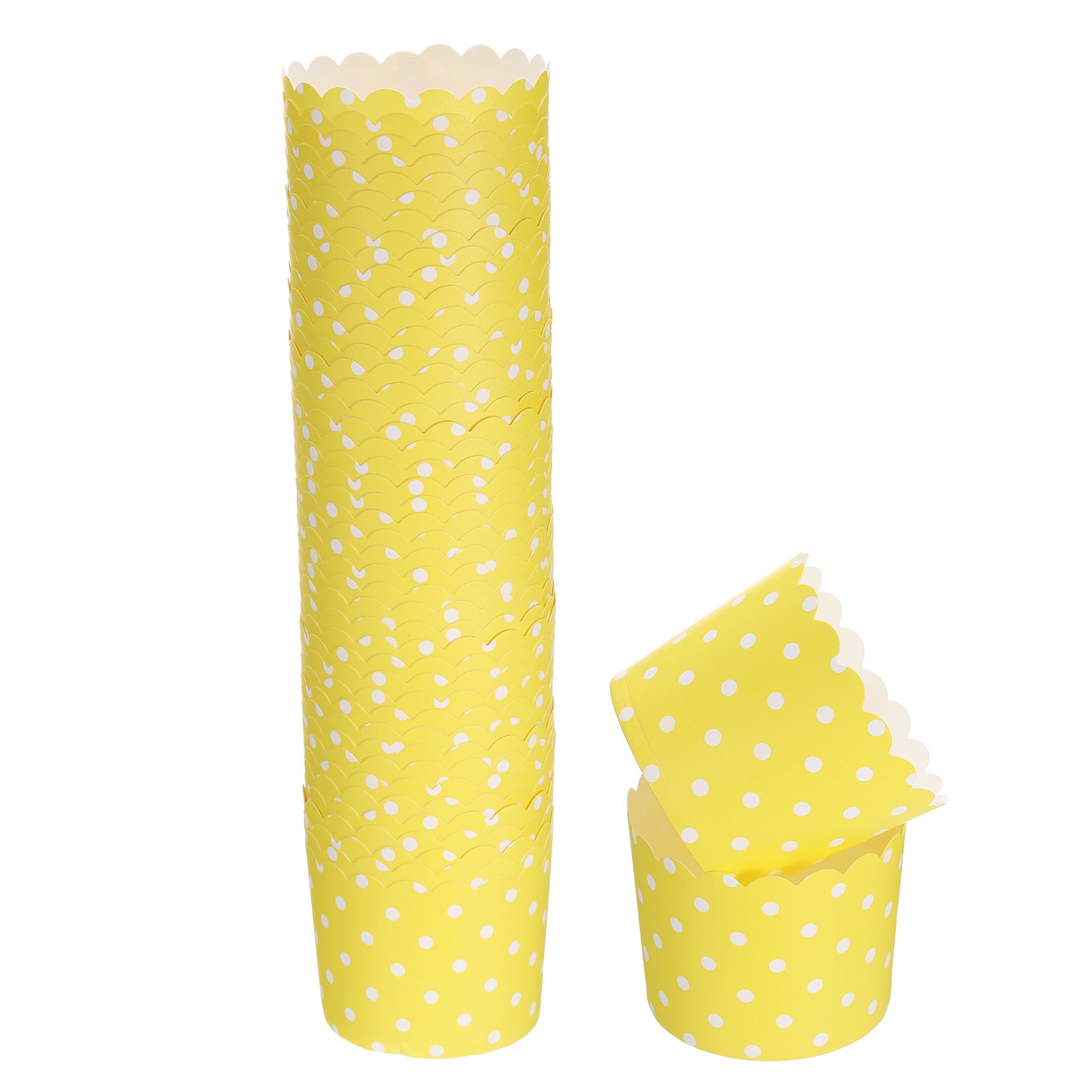 50Pcs Paper Baking Cups 6oz Cupcake Muffins Liner Wrappers Dot Yellow-image
