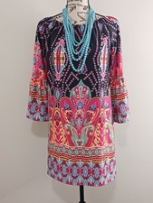Womens Dress Sz L Knee Length Batik Pink Print Multicolored 