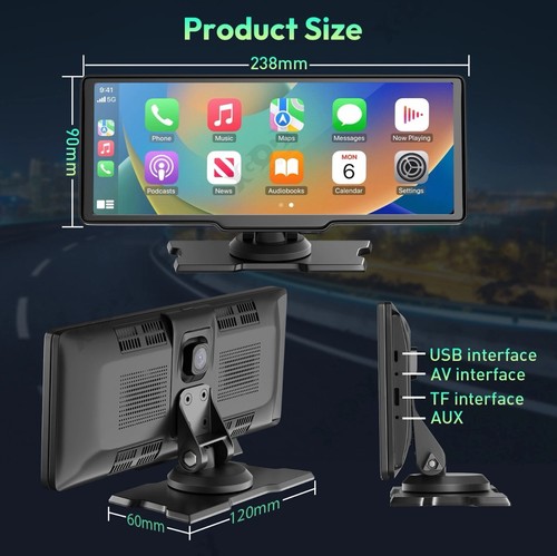 XGODY 4K Dash Cam 10.26" IPS Touch Screen Wireless Apple CarPlay&Android Auto - Picture 3 of 15