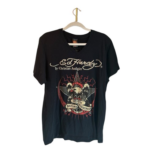 T-shirt nera Ed Hardy By Christian Audigier Death Before Dishonor taglia XL nuova - Foto 1 di 6