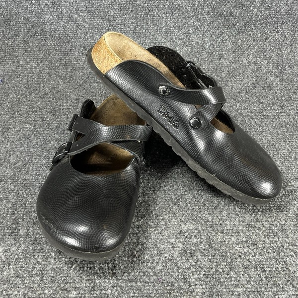 Birki's Dorian Black Leather Mary Jane Clogs Shoes Womens 7 Cottagecore Slip On