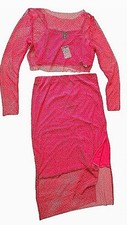 NWT Sincerely Jules, pink mesh rhinestone midi skirt set size L