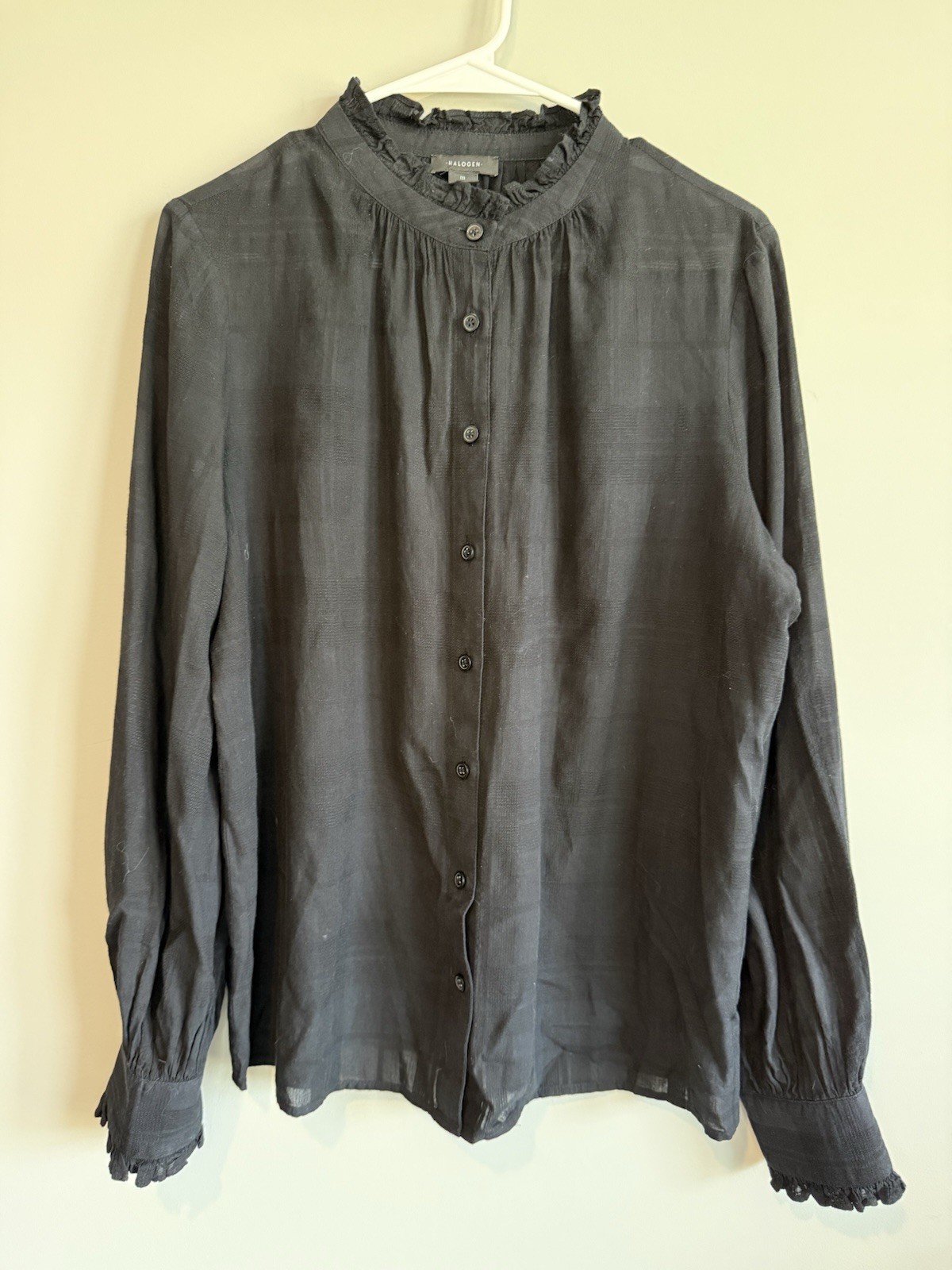 Halogen Black Ruffled Round-Neck Button-Down Blou… - image 3