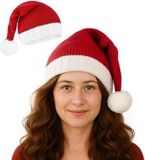 Christmas Knitted Santa Hats, Red Christmas Beanies with Pom Xmas Party Hats for