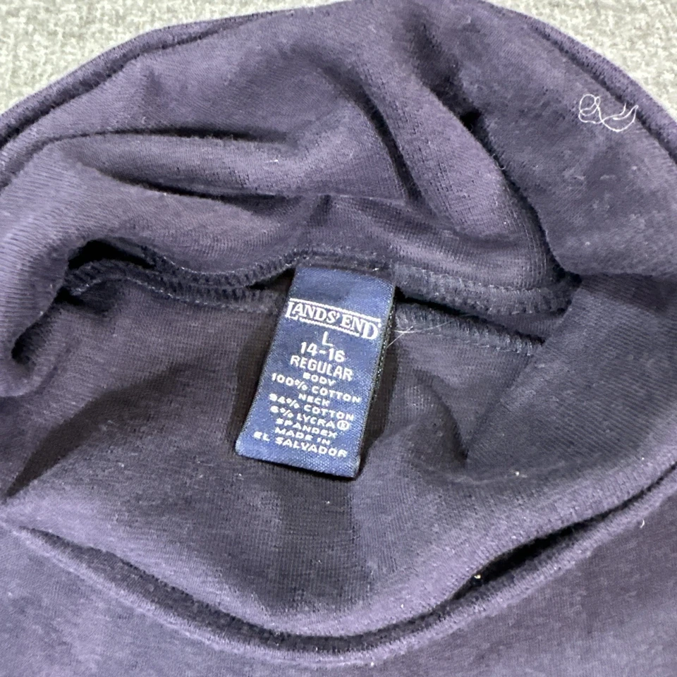 Camisa Lands End Azul Oscuro Mangas Largas Cuello Alto Talla Grande 100% Algodón Foto 2 de 4