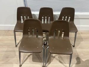 Vintage 5 Virco Hard Plastic Childrens Brown Chairs Crafts Home School