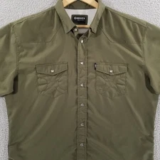 HOOEY Shirt Mens Large Green Habitat Pearl Snap Western Fishing Ripstop