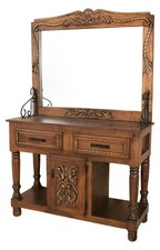Bear Draw Carved Dresser / Hall Tree With Mirror