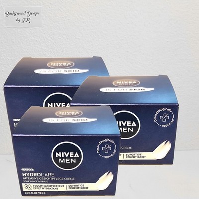 3X 50Ml Nivea MEN Hydro Care Face Cream Tin Nourishes Dry Skin