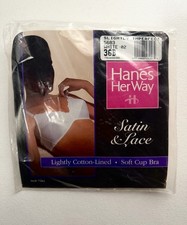 NEW Vintage Hanes Her Way 36B White Satin Lace Bra Style 7302